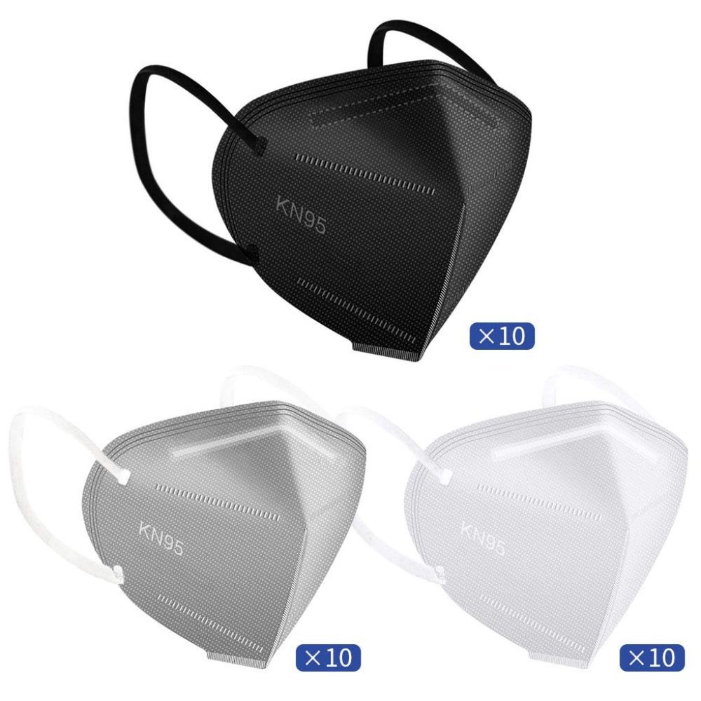 KN95 Face Mask GB2626-2019 Standard 5-Layer 3 Colors White Gray Black Box of 30